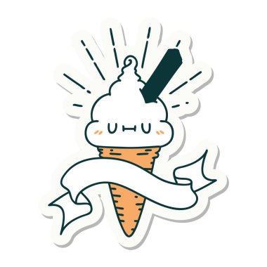 Dövme stili dondurma karakterinin çıkartması.