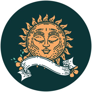 dövme stili simgesi ve güneş pankartı