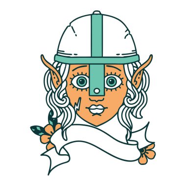 Retro Dövme Tarzı Elf savaşçı karakter yüzü