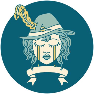 Retro Dövme Biçimi Sancakla ağlayan insan ozanı