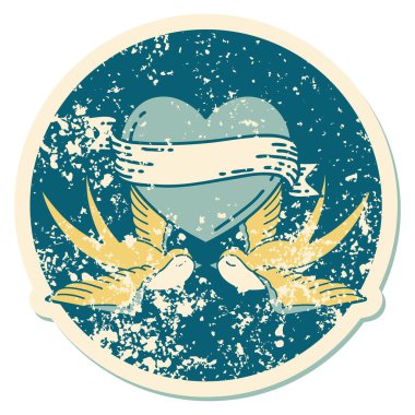 Kırlangıçların sembolik dövmesi ve sancaklı bir kalp.