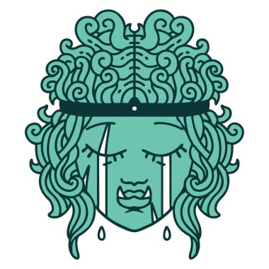 Retro Dövme Tarzı Üzgün Ork Barbar karakter yüzü