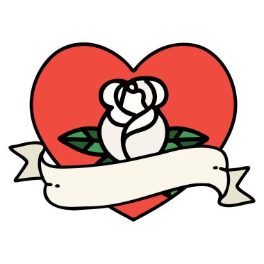 Geleneksel kalp şeklinde dövme gül ve bayrak 