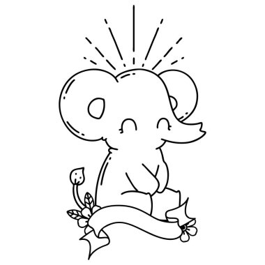 Siyah çizgili parşömen dövmeli şirin bir fil.