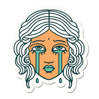 Geleneksel kadın yüzü ağlama stili dövme çıkartması.