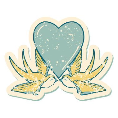 Kırlangıçların ve bir kalbin sembolik depresif dövmesi.