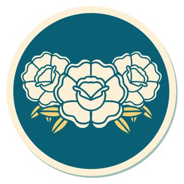 Geleneksel bir çiçek buketi stiliyle dövme çıkartması