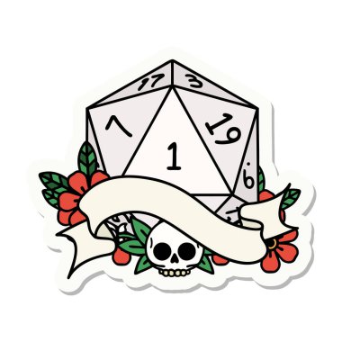 Doğal bir d20 zar çıkartması.