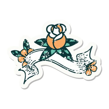 Tek bir gülün bayrağını taşıyan eski bir etiket