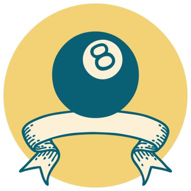 Tattoo style icon with banner of 8 ball vector