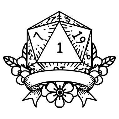 Siyah ve Beyaz Dövme çizim Biçimi Doğal D20 zar atma