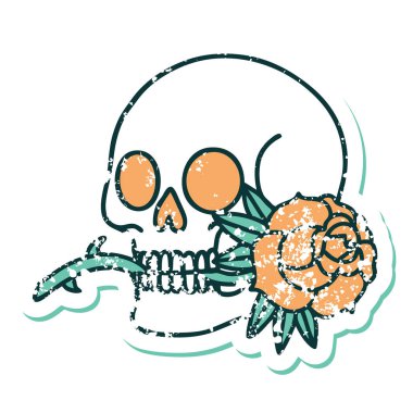 Bir kafatası ve gülün sembolik dövmeli görüntüsü