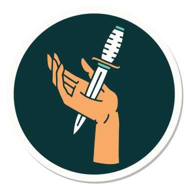 Eline geleneksel bir hançer stili dövme çıkartması takılmış.