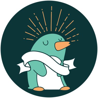 Dövme stili mutlu penguen ikonu