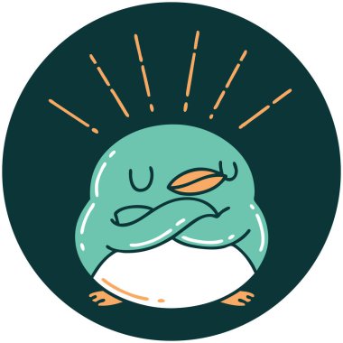 Katlanmış kanatları olan dövme stili bir Robin simgesi