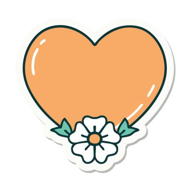 Geleneksel bir kalp ve çiçek stiliyle dövme çıkartması.