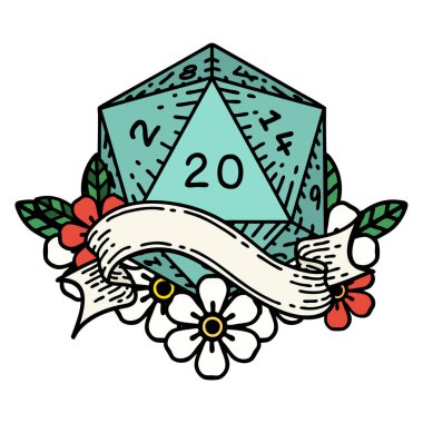 Retro Dövme Biçimi Doğal 20 D20 zar atma