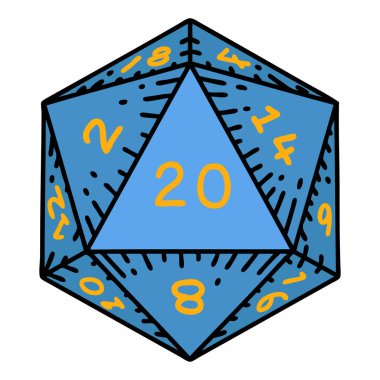 Retro Dövme Biçimi Doğal 20 D20 zar atma