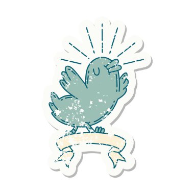 Dövme stili eski bir çıkartma. Mutlu kuş.