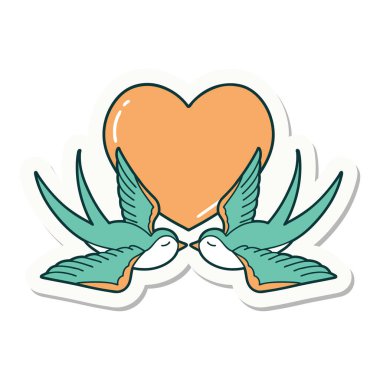 Dövme çıkartması geleneksel kırlangıçlar ve kalp şeklinde.