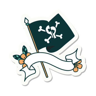 Korsan bayrağı ile dövme stili etiketi