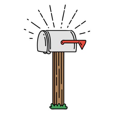 Geleneksel dövme stili kapalı posta kutusunun çizimi