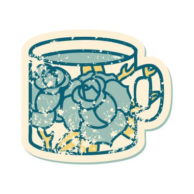 Bir fincanla çiçeğin sembolik dövmeli görüntüsü