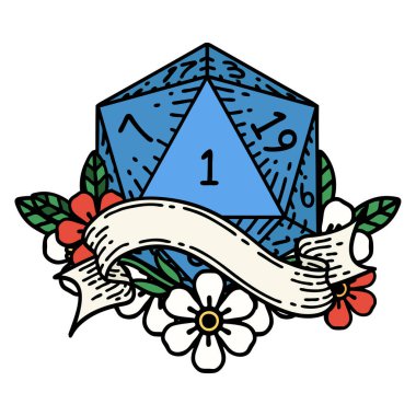 Retro Dövme Biçimi Doğal bir d20 zar atma