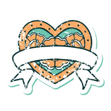 ikonik sıkıntılı dövme stili bir kalp ve çiçekli pankart