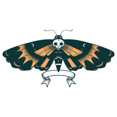 Geleneksel dövmeli ölüm bayrağı, baş güve.