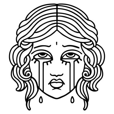 Siyah çizgili dövme. Kadın yüzü ağlaması.