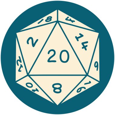 Retro Dövme Biçimi Doğal 20 D20 zar atma