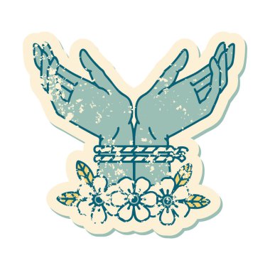 ikonik sıkıntılı çıkartma dövme stili elleri bağlı