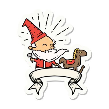 Dövme stili Noel Baba karakterinin çıkartması oyuncak yapıyor.