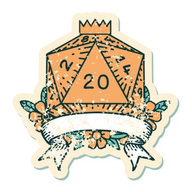 Retro Dövme Biçimi Doğal 20 kritik vuruş D20 zar atma