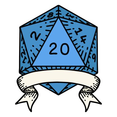 Retro Dövme Biçimi Doğal 20 kritik vuruş D20 zar atma