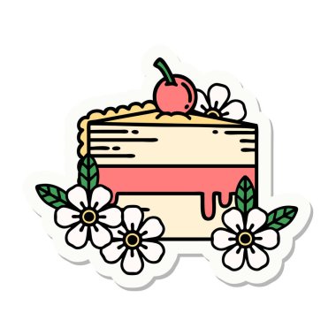 Geleneksel bir pasta ve çiçek stiliyle dövme çıkartması.