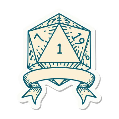 Doğal bir d20 zar çıkartması.