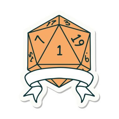 Doğal bir d20 zar çıkartması.