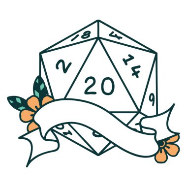 Retro Dövme Biçimi Doğal 20 D20 zar atma