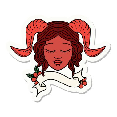 Parşömen pankartıyla bağlanmış karakter yüzü etiketi