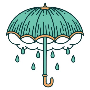 ikonik dövme tarzı şemsiye ve fırtına bulutu görüntüsü