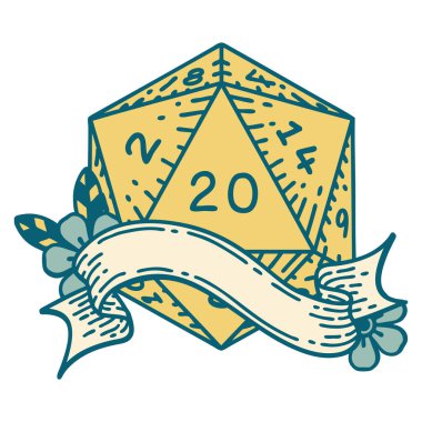 Retro Dövme Biçimi Doğal 20 D20 zar atma