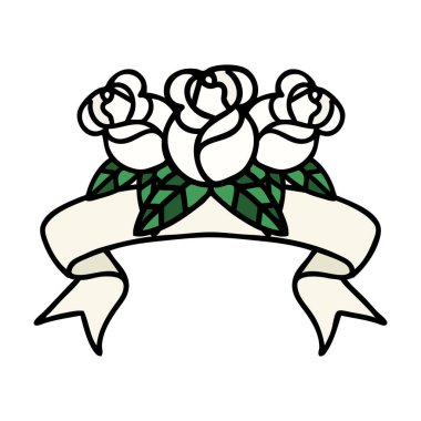 Bir buket çiçeğin bayrağıyla geleneksel dövme.