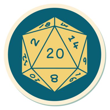 D20 zarının geleneksel stiliyle dövme etiketi