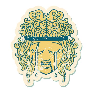 Retro Dövme Tarzı Üzgün Ork Barbar karakter yüzü