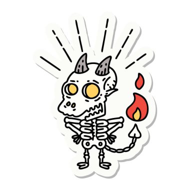 Bir dövme stili iskelet iblis karakterinin çıkartması.