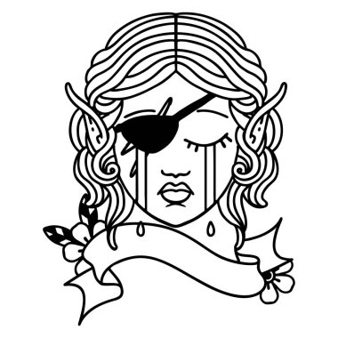 Siyah ve Beyaz Dövme Çizim Biçimi ağlayan elf düzenbaz karakter yüzü