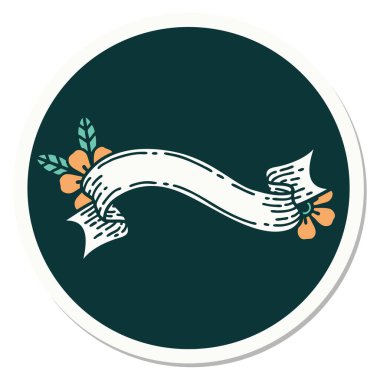 Dövme çıkartması geleneksel bir bayrak ve çiçek stili.