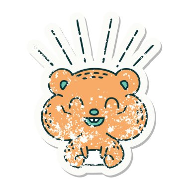 Dövme stili eski bir çıkartma. Mutlu hamster.